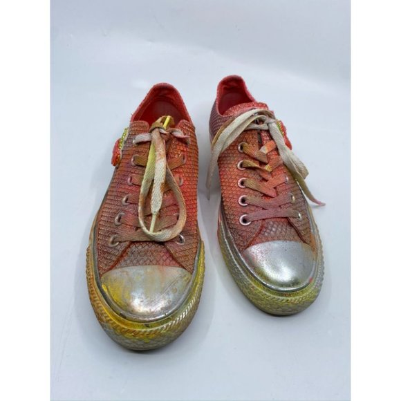 Converse Sneakers Customized Orange Silver Size 7 - Picture 4 of 13